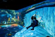 Children interacting with an immersive digital play wall at Hobbledown Epsom